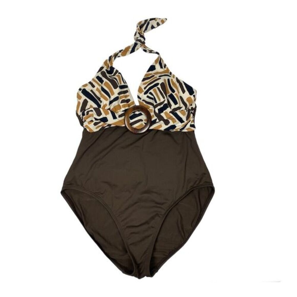 La Blanca Retro One Piece Swimsuit sz 12 Halter Y2K 90s Brown
